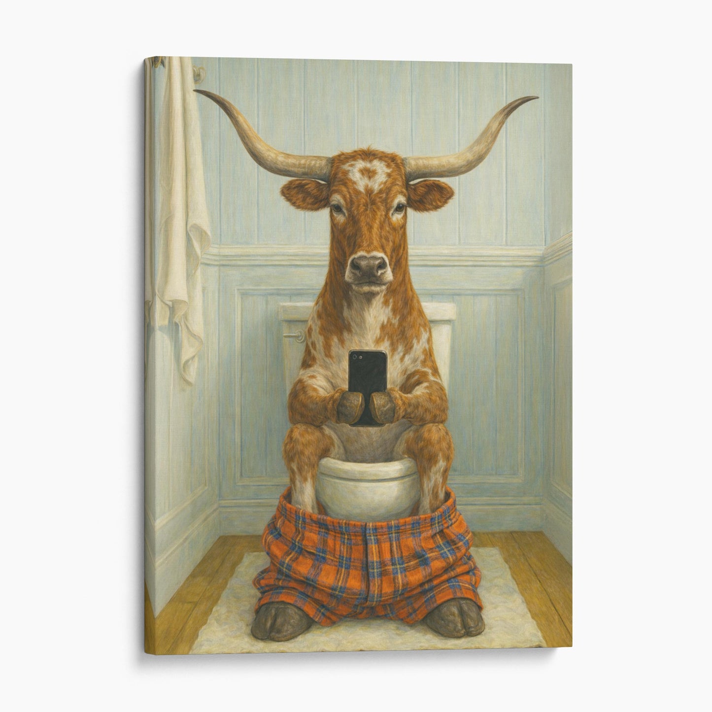 Texas Longhorn On The Phone On The Toilet
