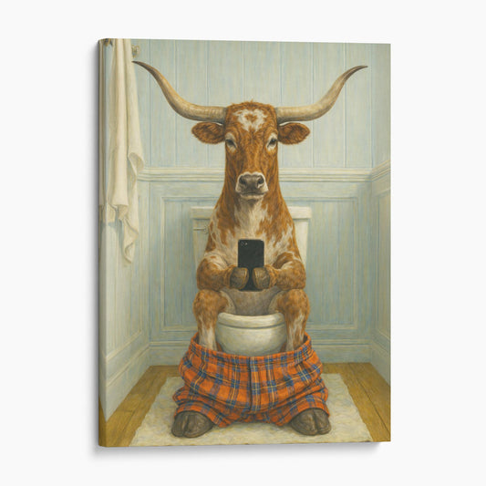 Texas Longhorn On The Phone On The Toilet