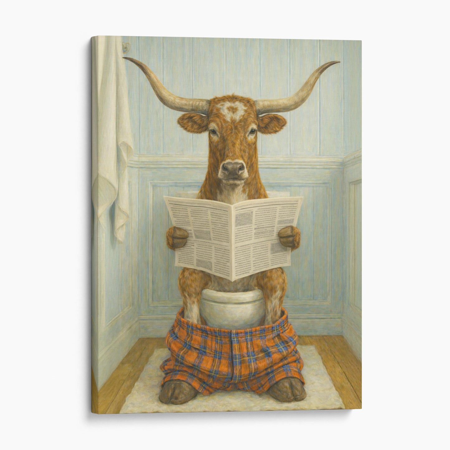 Texas Longhorn Reading The Newspaper On The Toilet