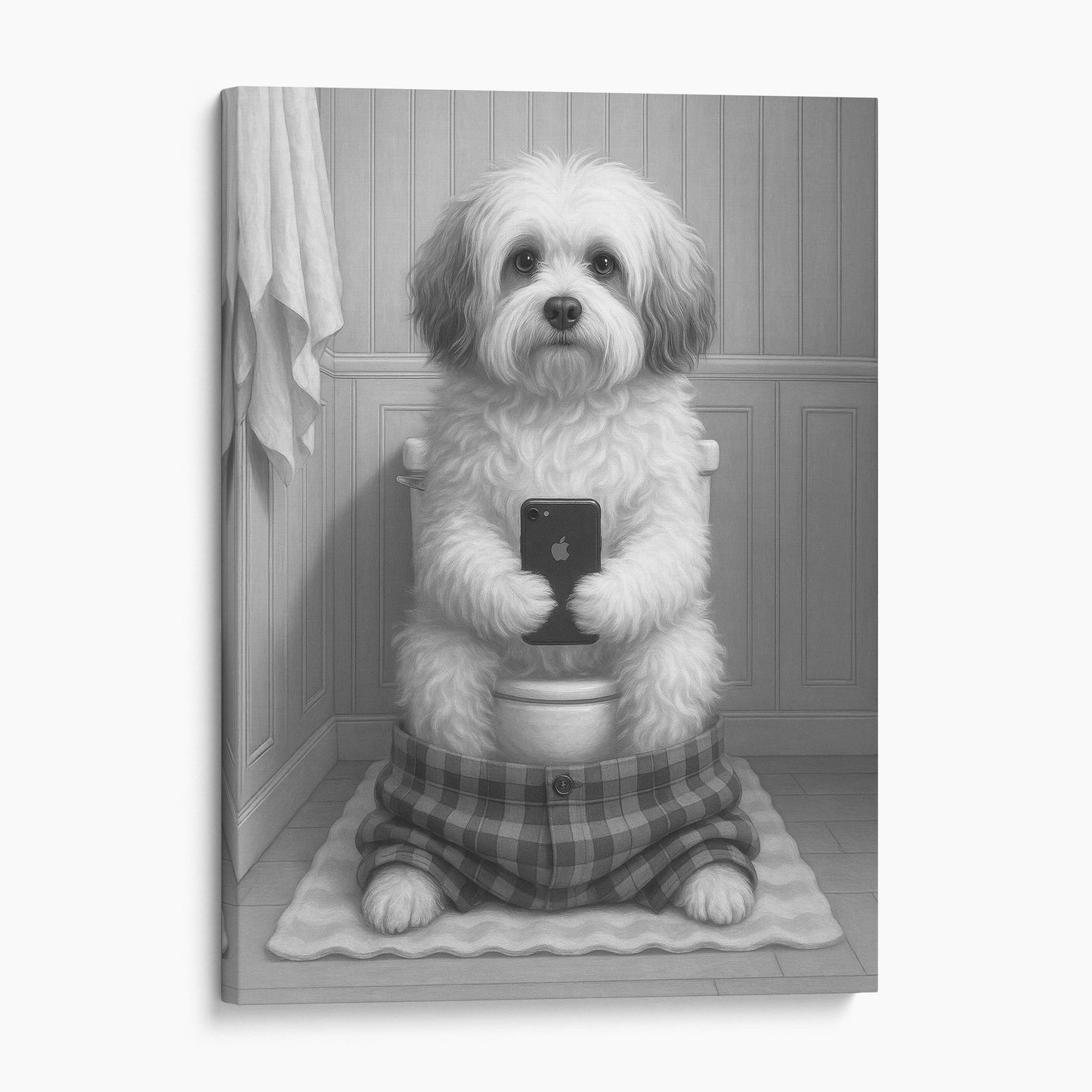 Havanese Dog On The Phone On The Toilet