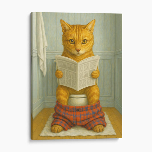 Cat Reading The Newspaper On The Toilet