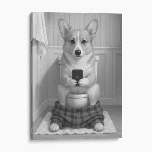 Pembroke Welsh Corgi Dog On The Phone On The Toilet