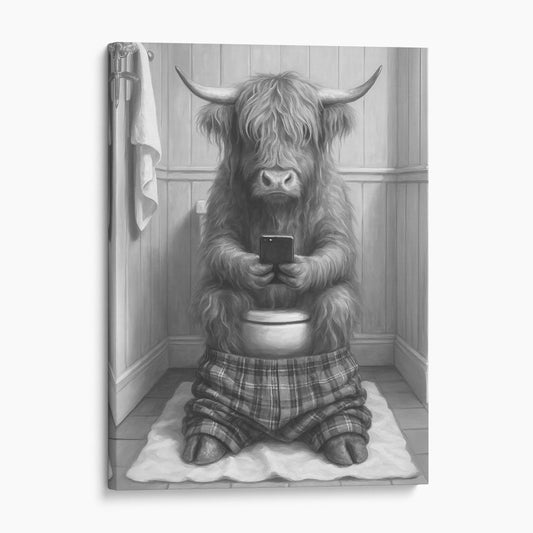 Highland Cow On The Phone On The Toilet