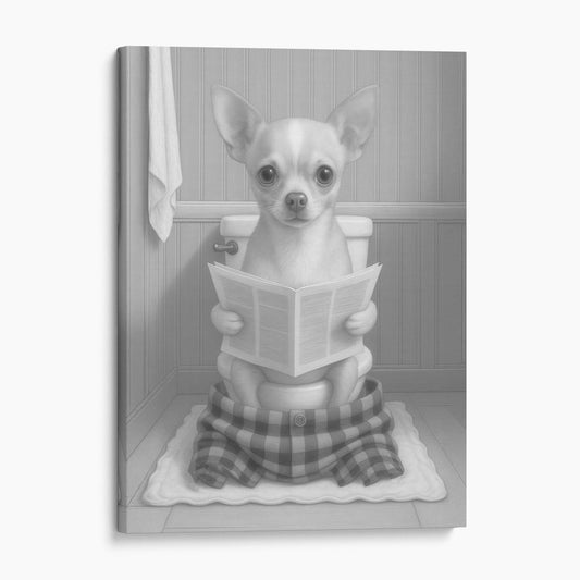 Chihuahua Dog Reading The Newspaper On The Toilet