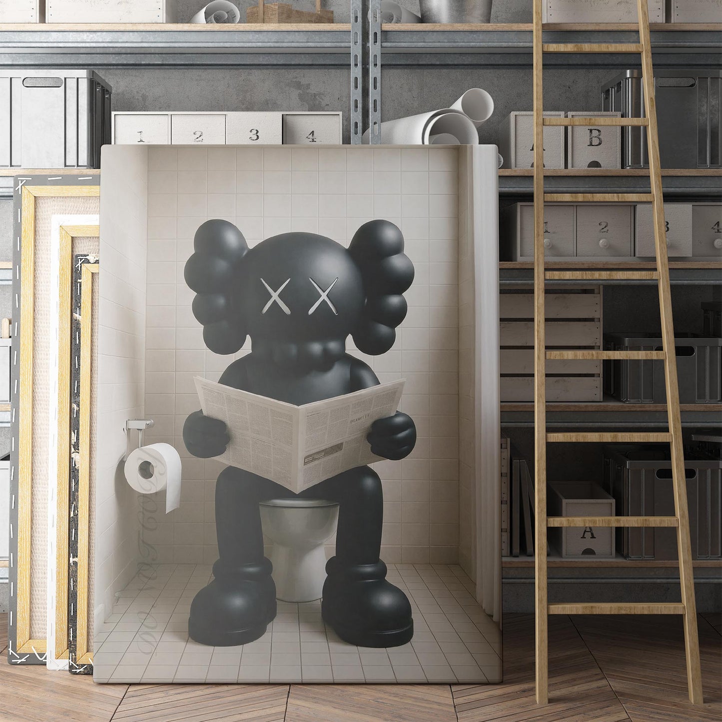 Kaws Reading The Newspaper On The Toilet