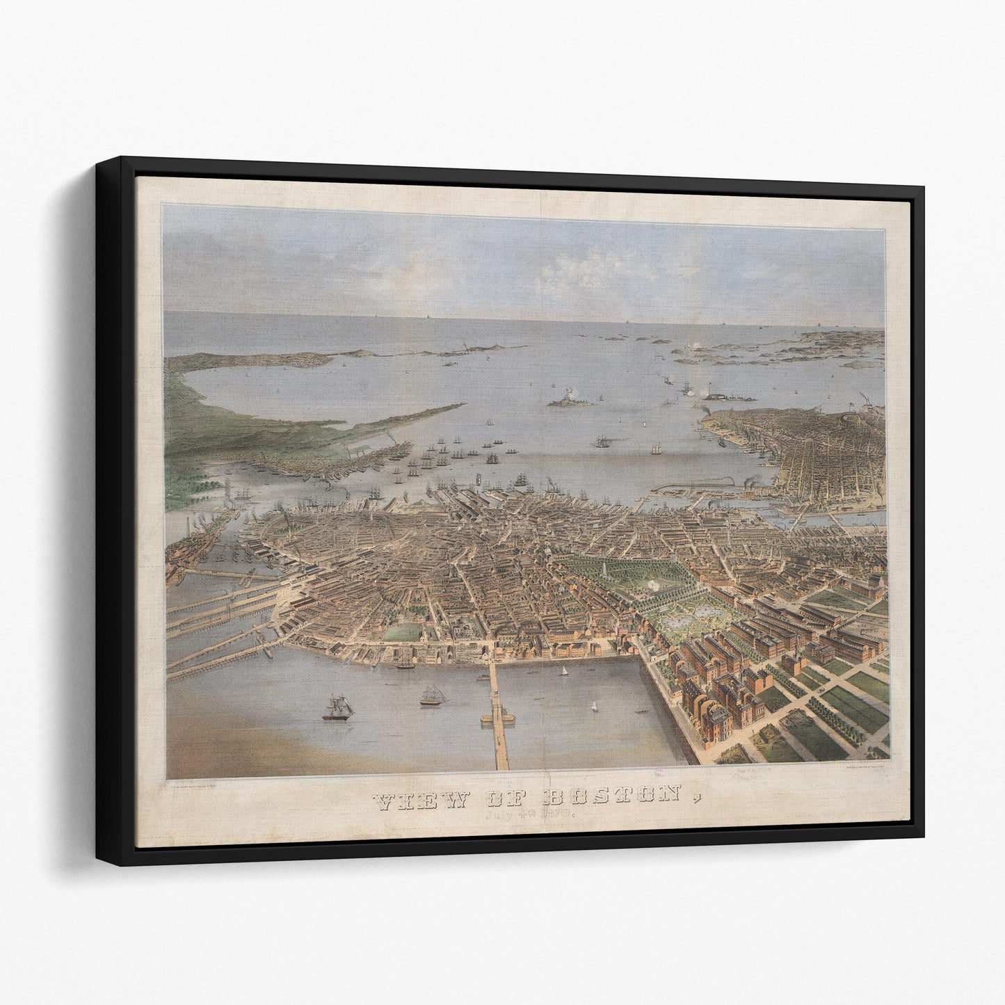 View of Boston 1870 - Vintage Birds Eye View Map