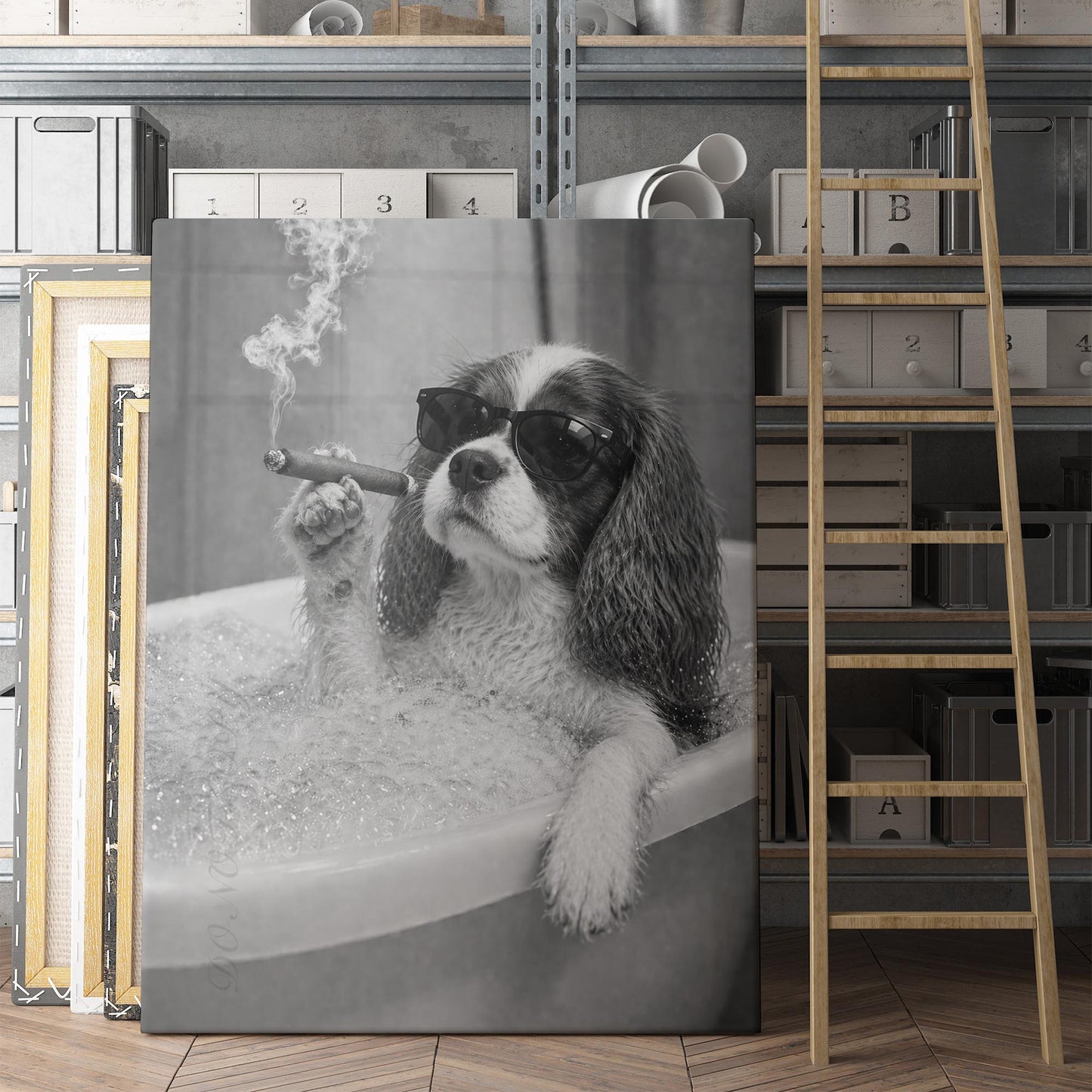Cavalier King Charles Spaniel Dog Bathtub Cigar