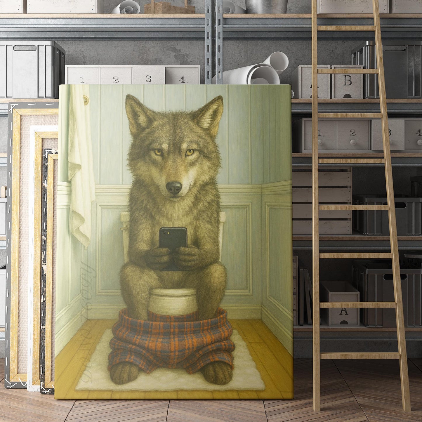 Wolf On The Phone On The Toilet