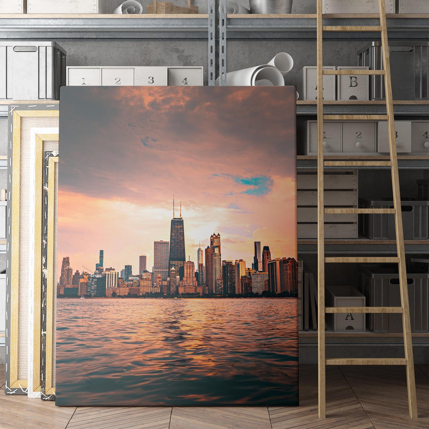 Chicago City Skyline Over Lake Michigan