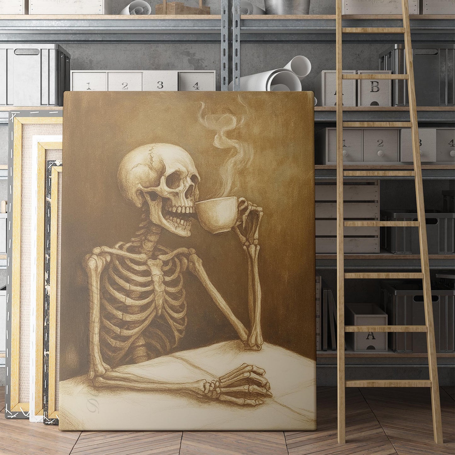 Skeleton Drinking A Coffee