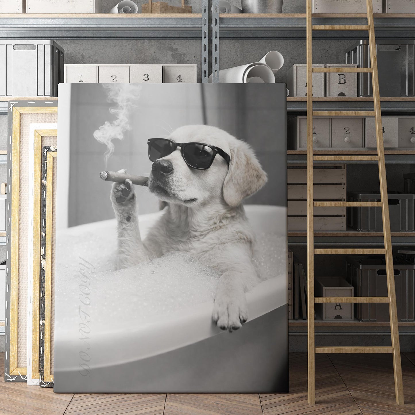 Yellow Labrador Dog Bathtub Cigar
