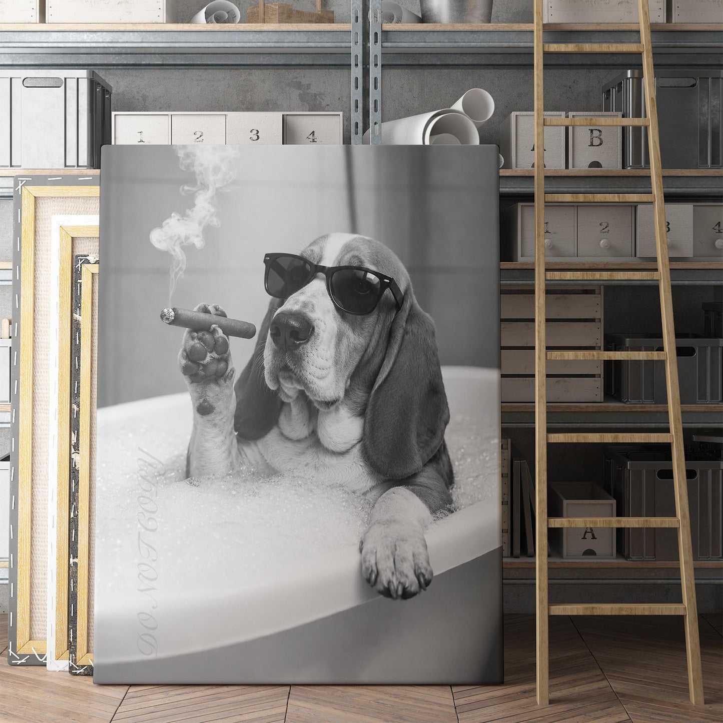 Basset Hound Dog Bathtub Cigar