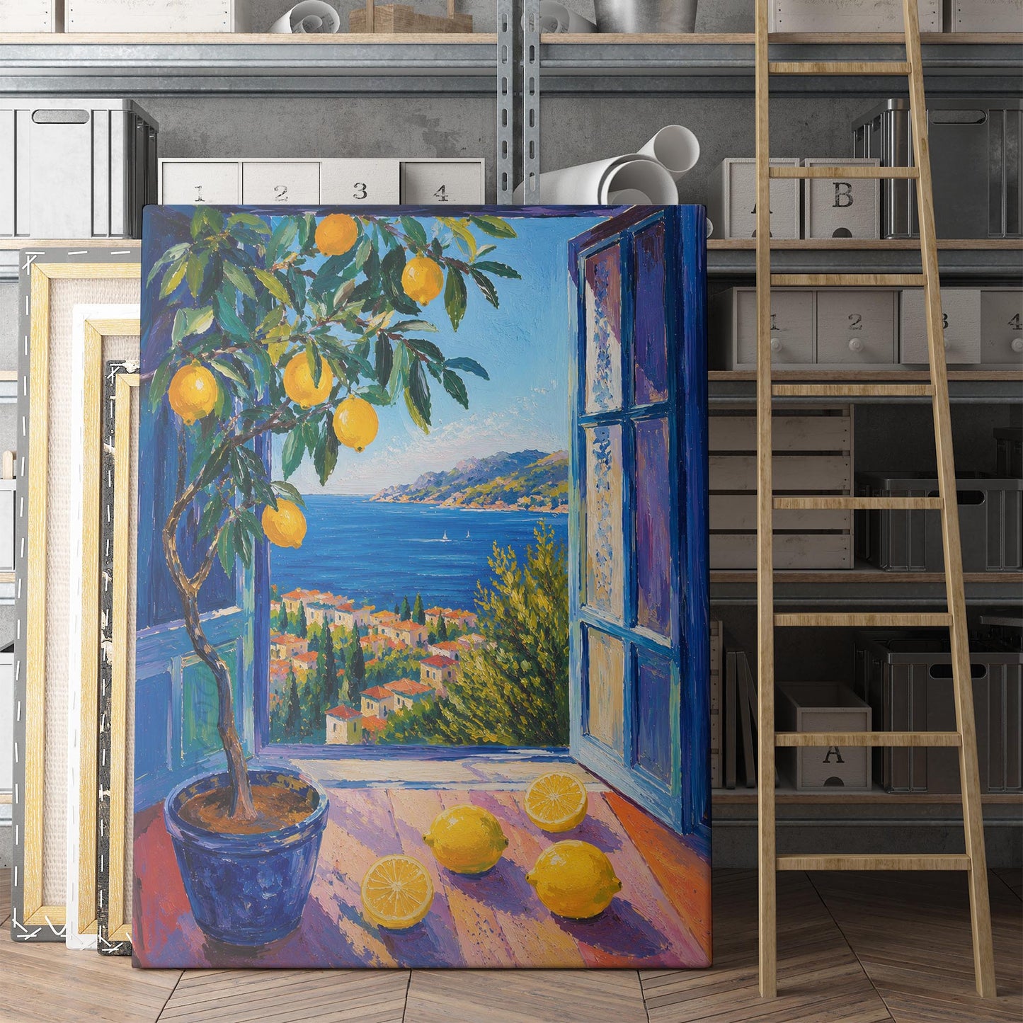Open Window to the Sea with a Lemon Tree