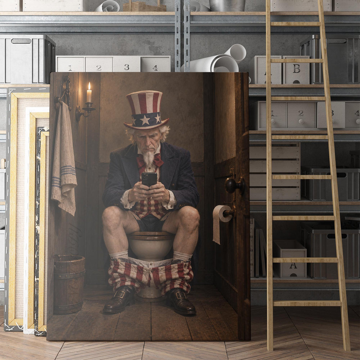 Uncle Sam On The Phone On The Toilet