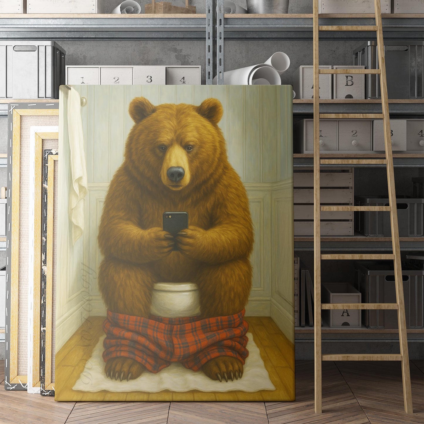 Brown Bear On The Phone On The Toilet