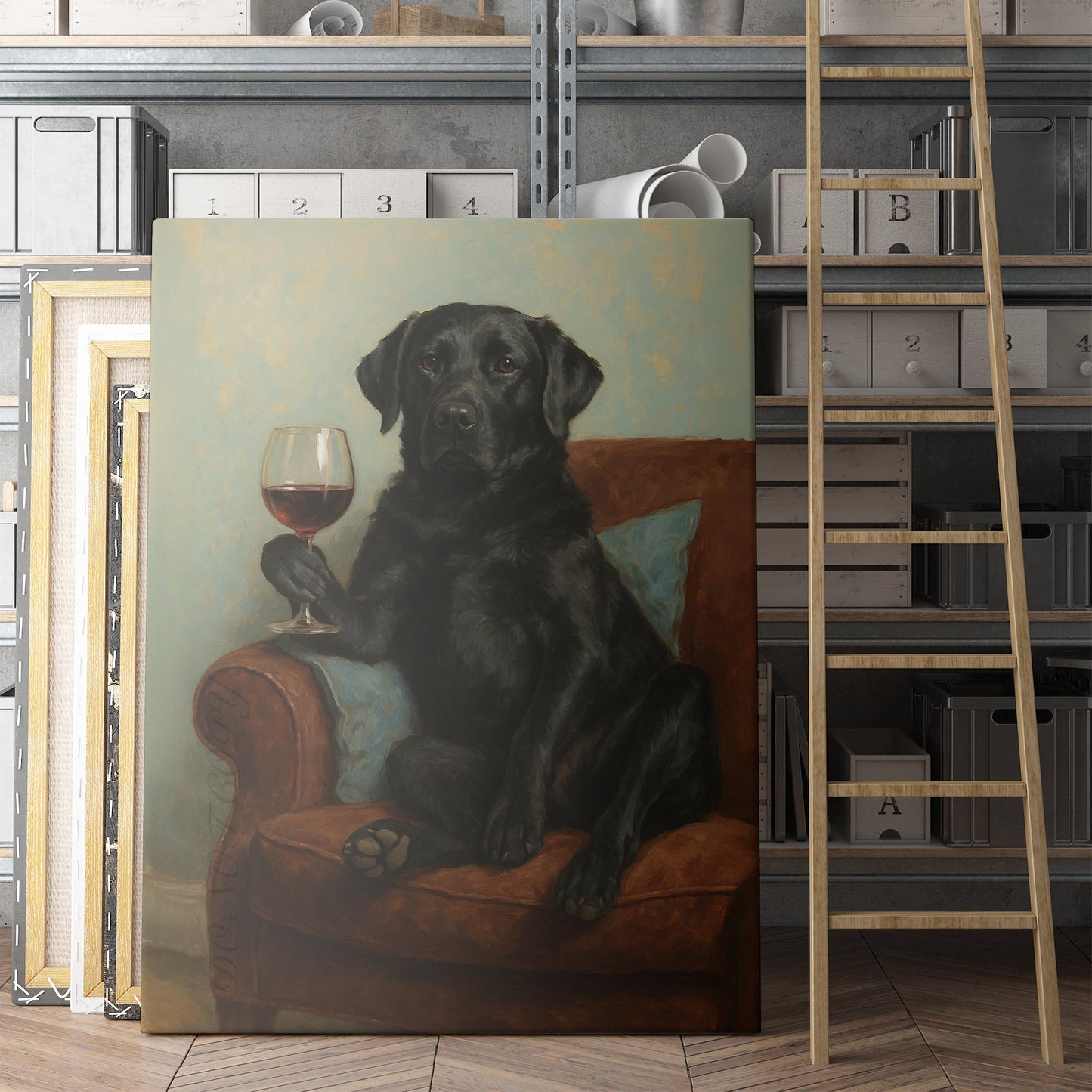 Black Labrador Dog With A Glass Of Wine