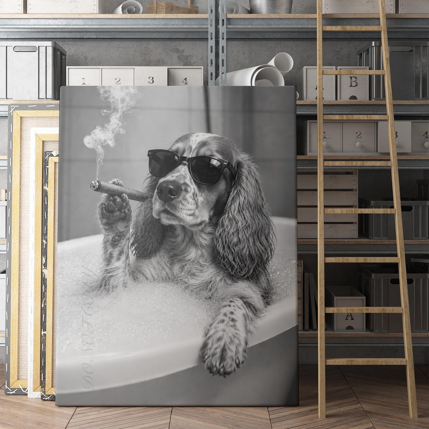Cocker Spaniel Dog Bathtub Cigar