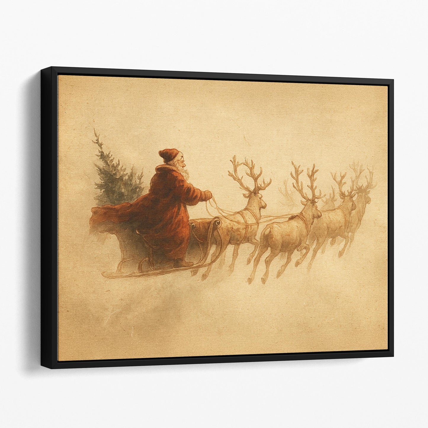 Vintage Santa Claus Sleigh With Reindeer