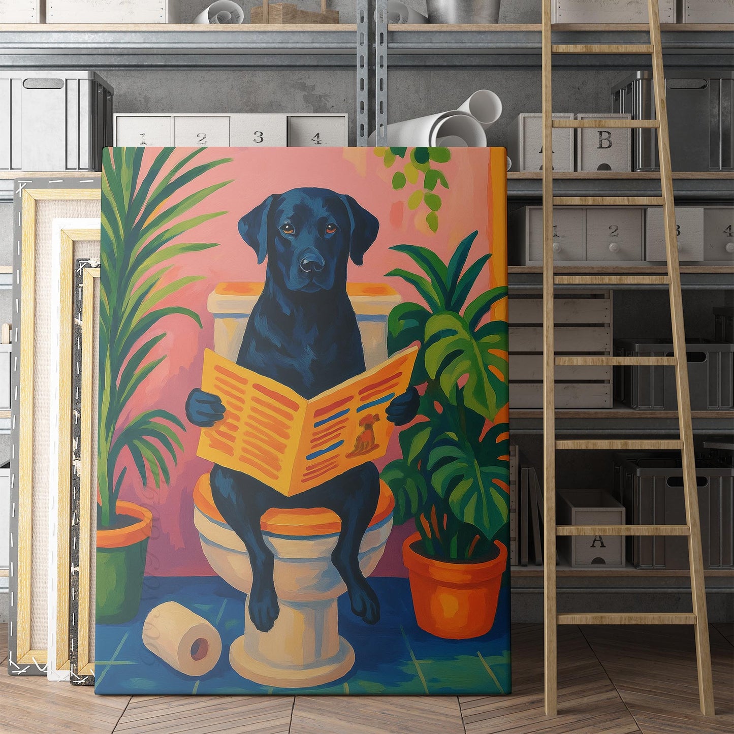 Black Labrador Dog Reading The Newspaper On The Toilet Henri Matisse