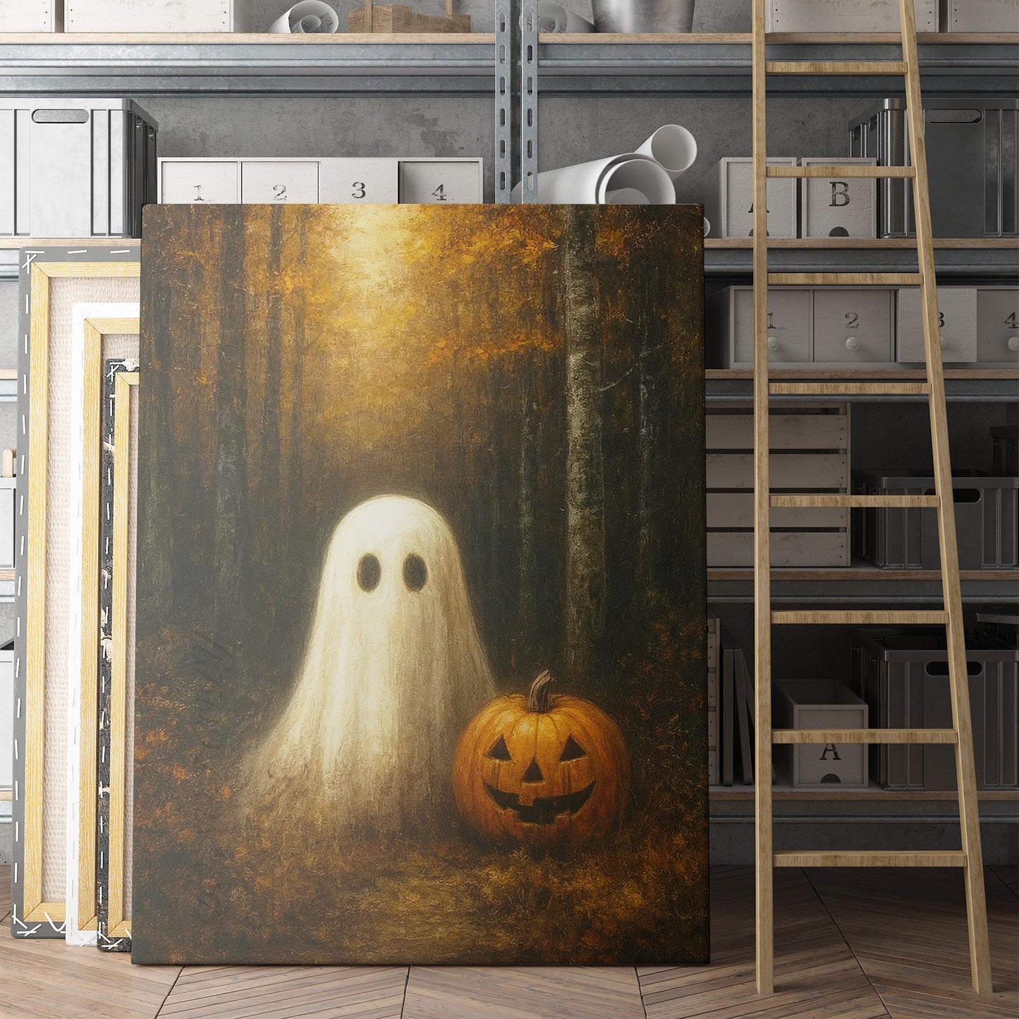 Ghost With A Pumpkin In The Forest