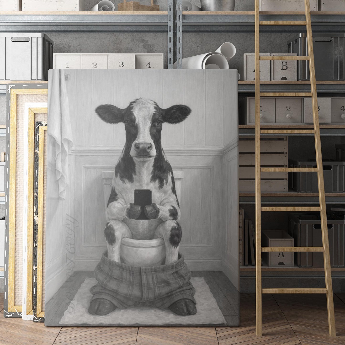 Cow On The Phone On The Toilet