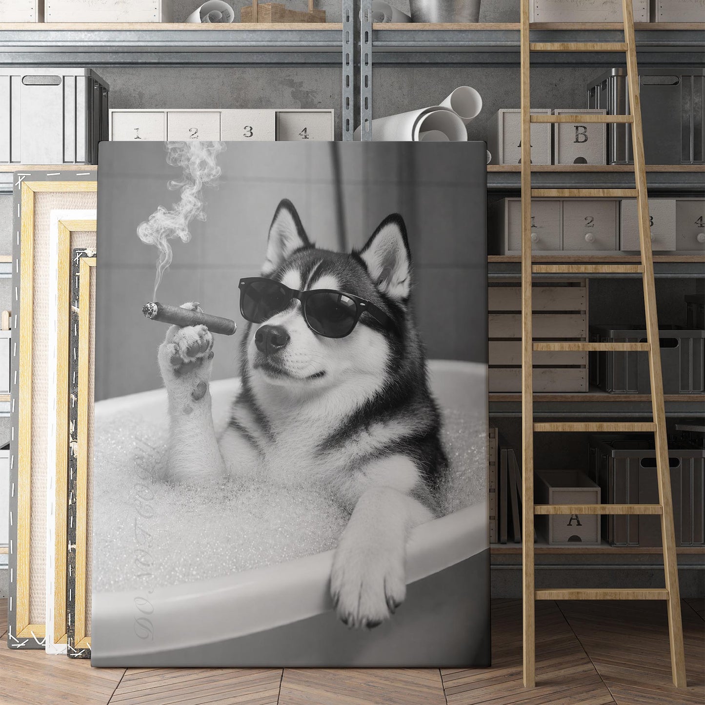 Siberian Husky Dog Bathtub Cigar