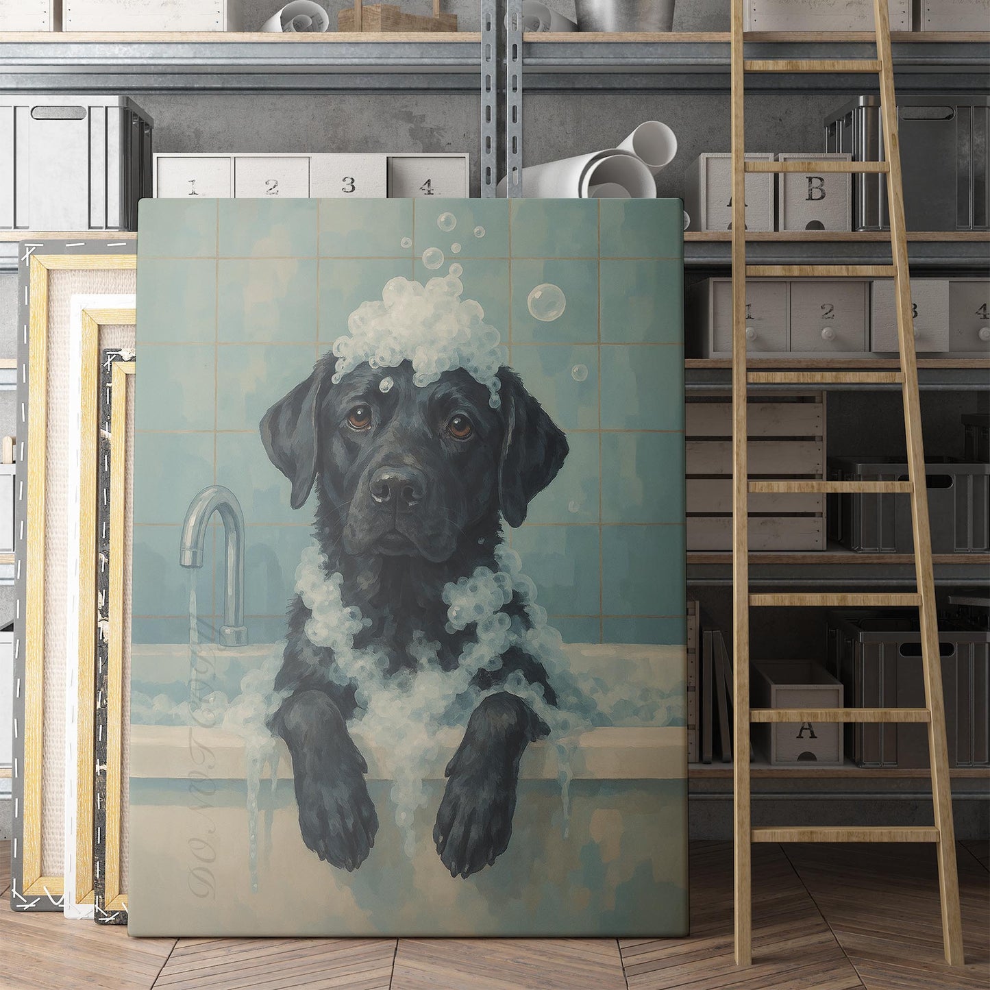 Black Labrador Retriever Dog Bathtub Bubble Bath