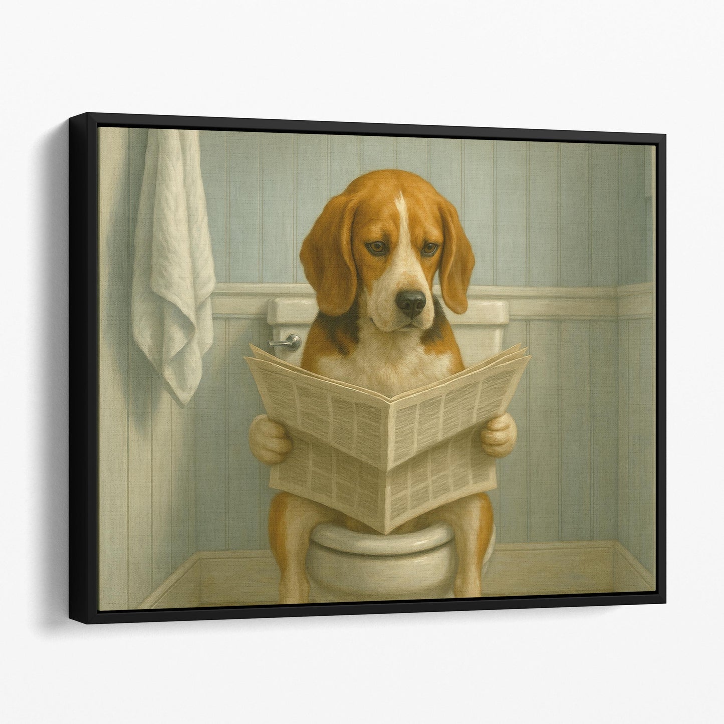 Beagle Reading The Newspaper On The Toilet