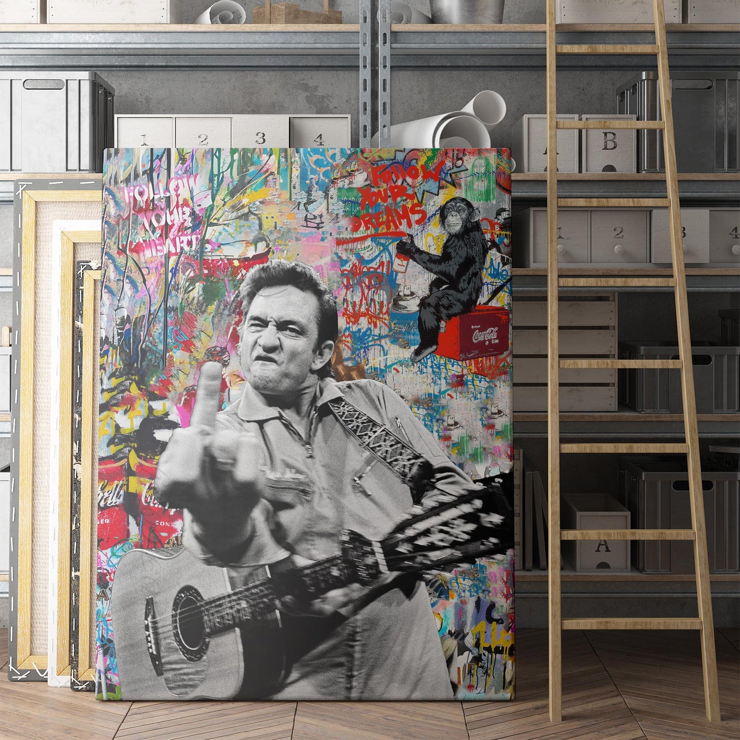 Johnny Cash Middle Finger Banksy