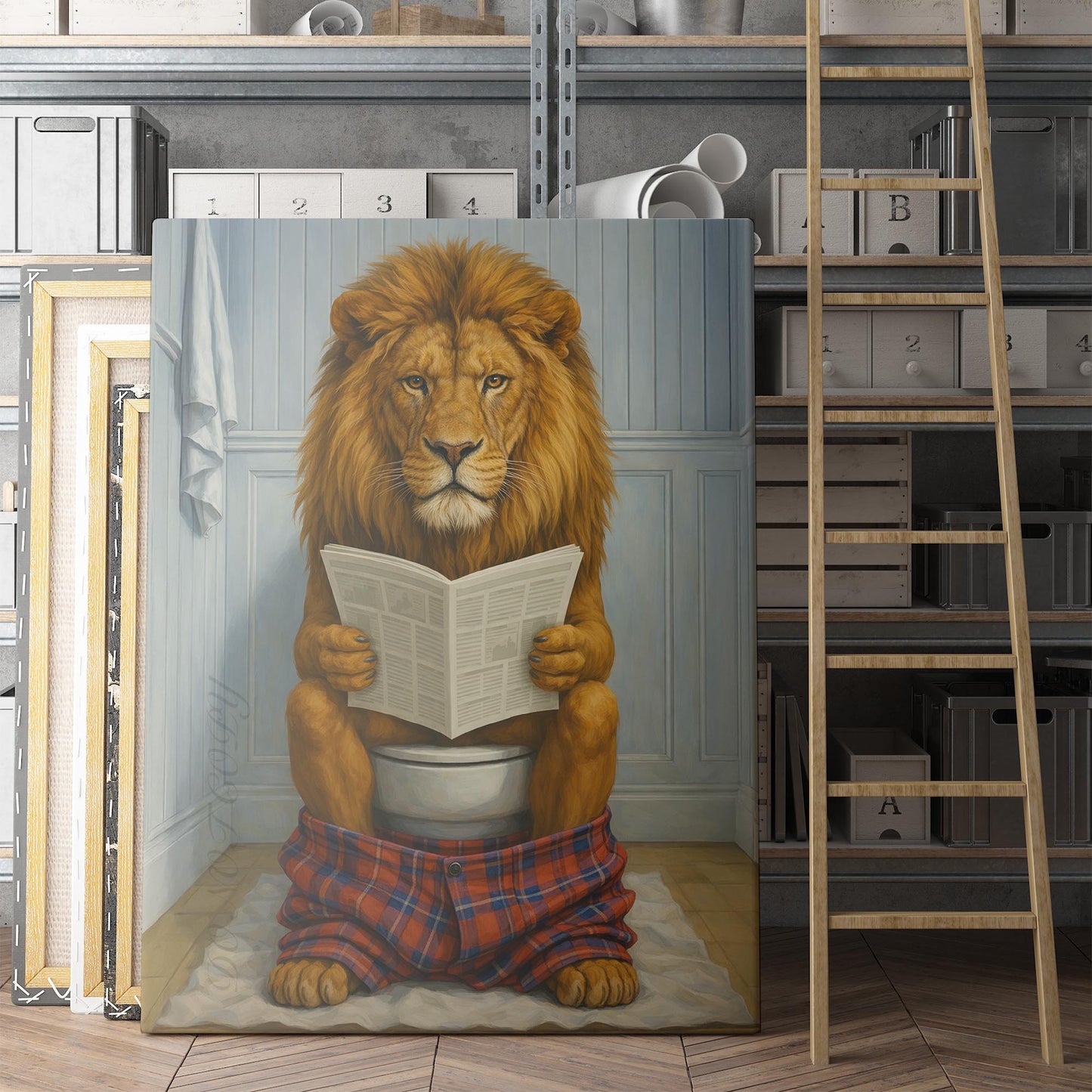 Lion Reading The Newspaper On The Toilet
