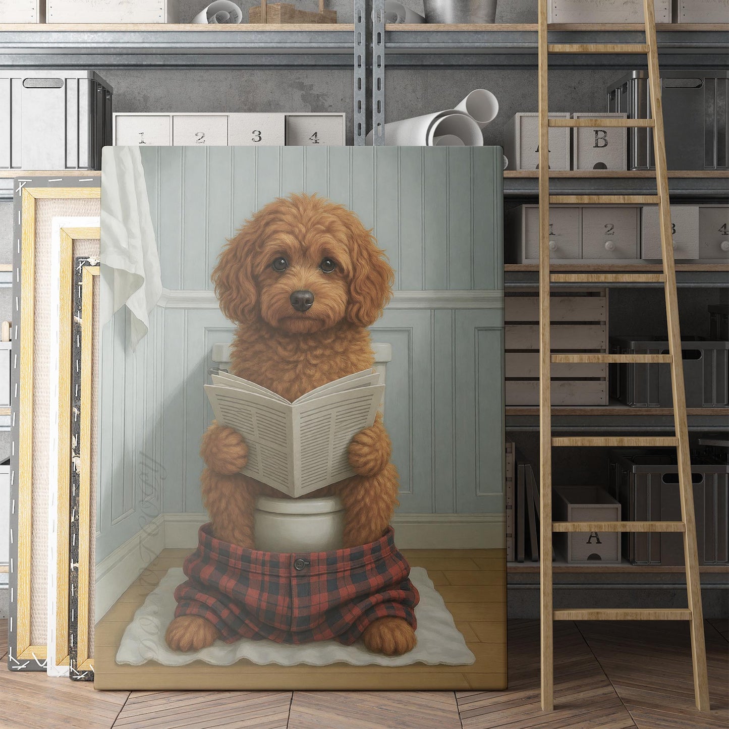 Cavapoo Reading The Newspaper On The Toilet