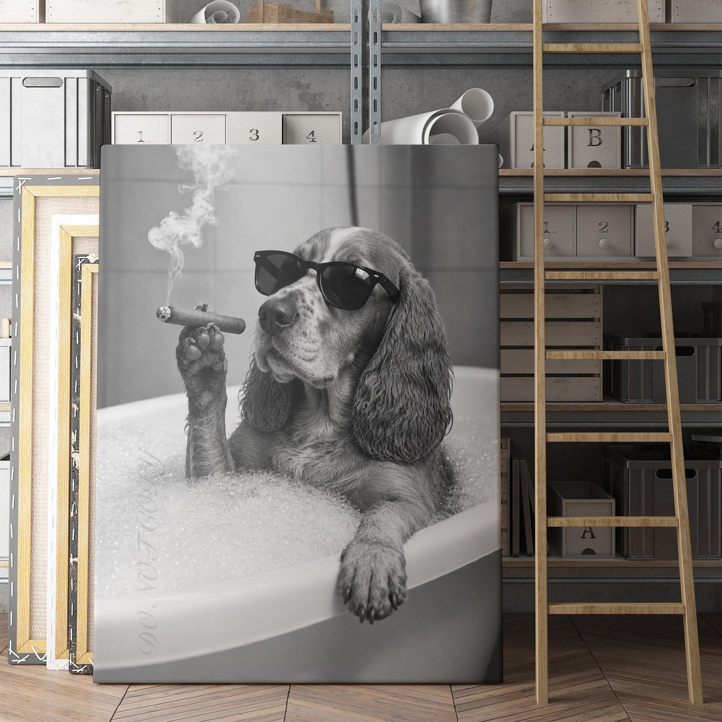 English Cocker Spaniel Dog Bathtub Cigar