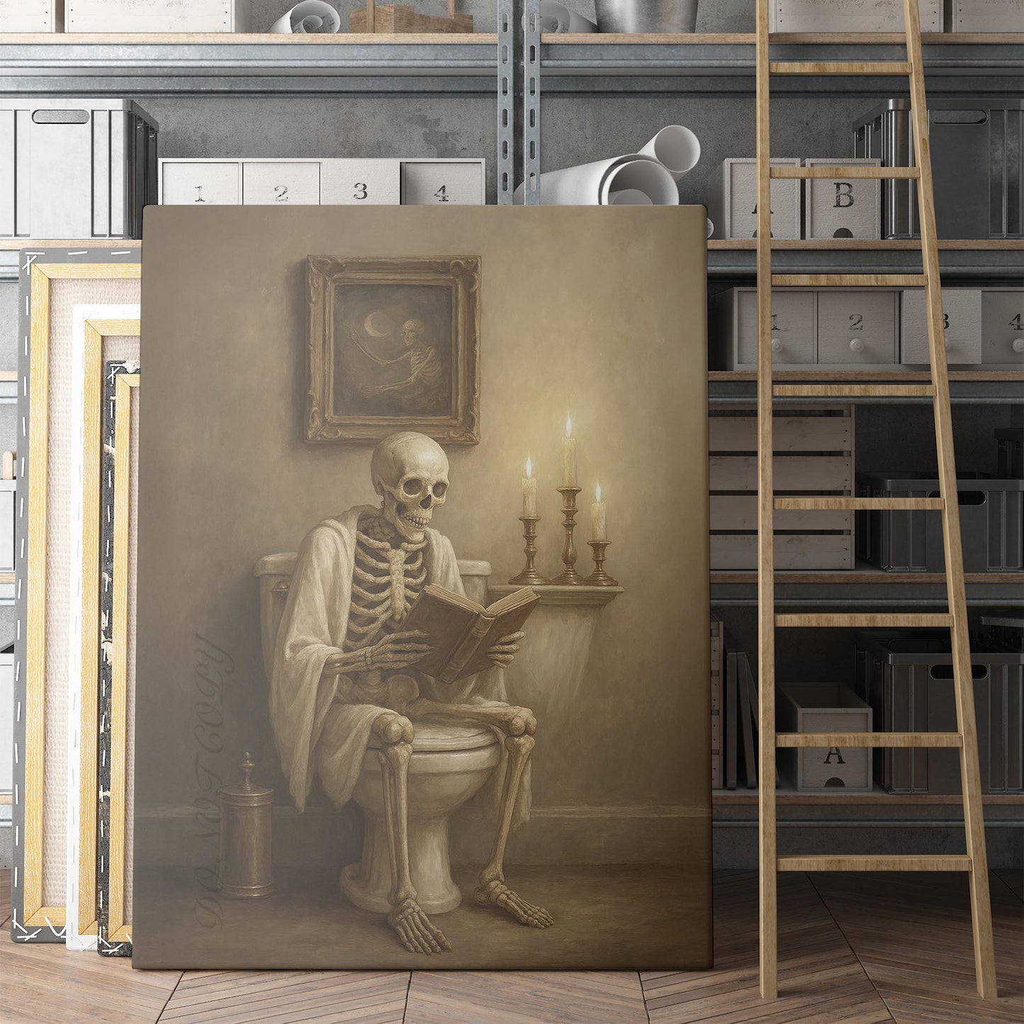Skeleton Reading A Book On The Toilet