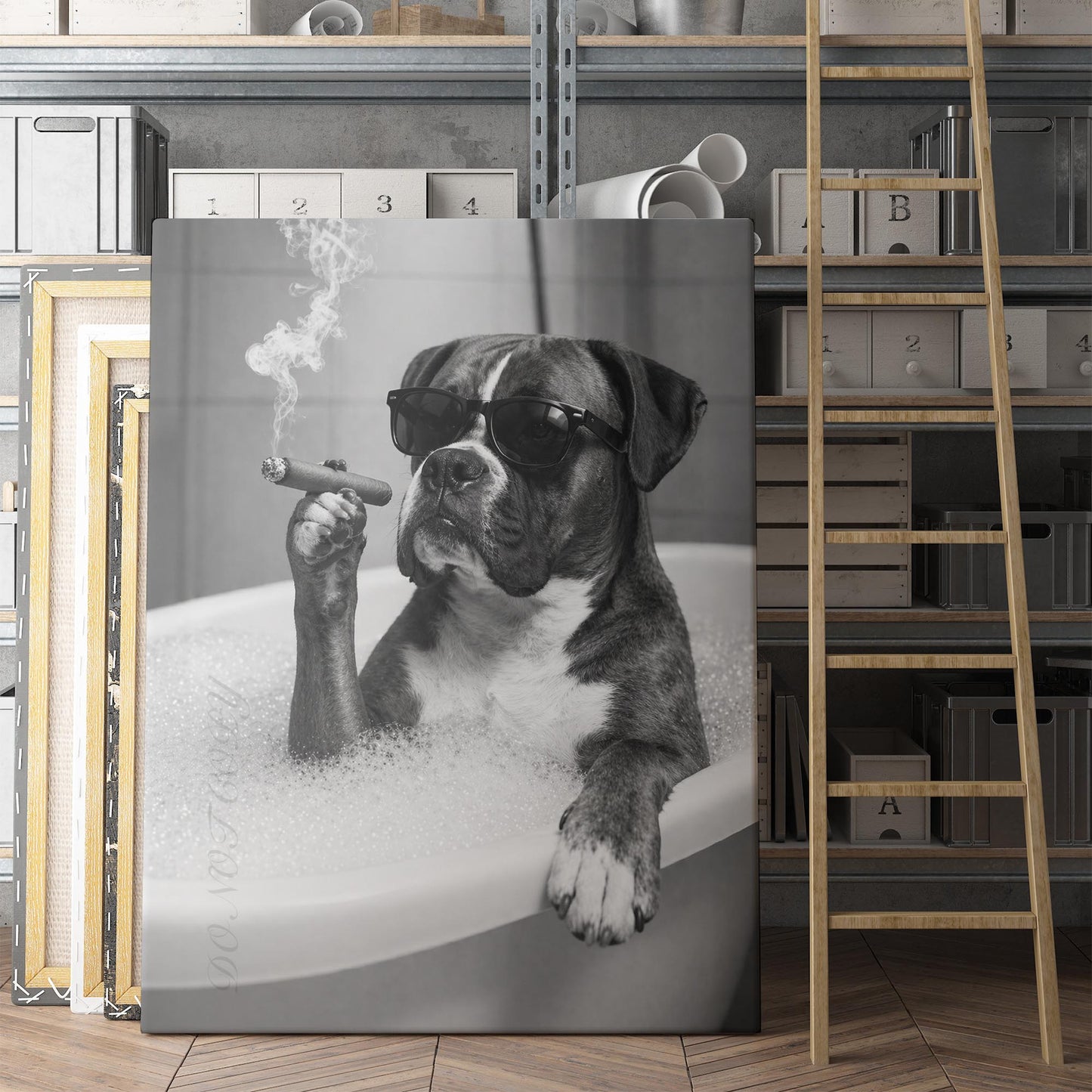 Boxer Dog Bathtub Cigar
