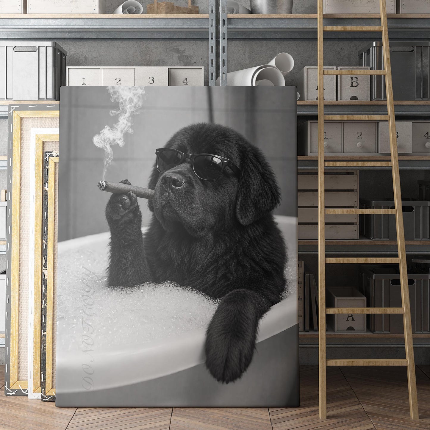 Newfoundland Dog Bathtub Cigar