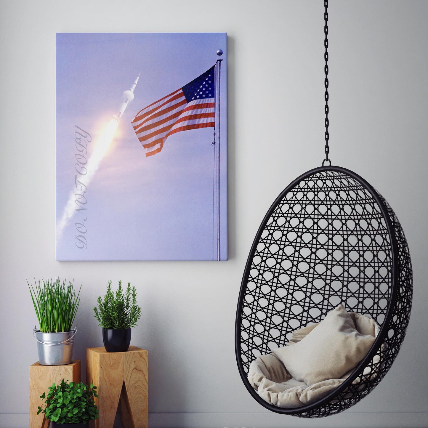 Apollo 11 Saturn V Launch Over USA Flag