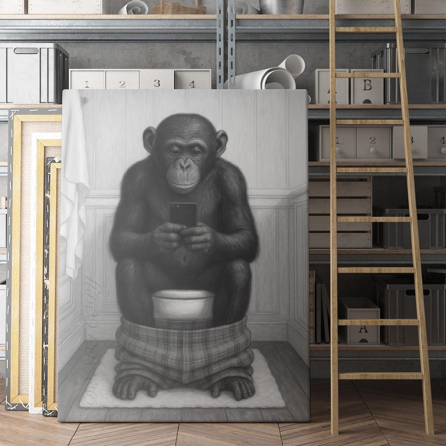 Monkey On The Phone On The Toilet