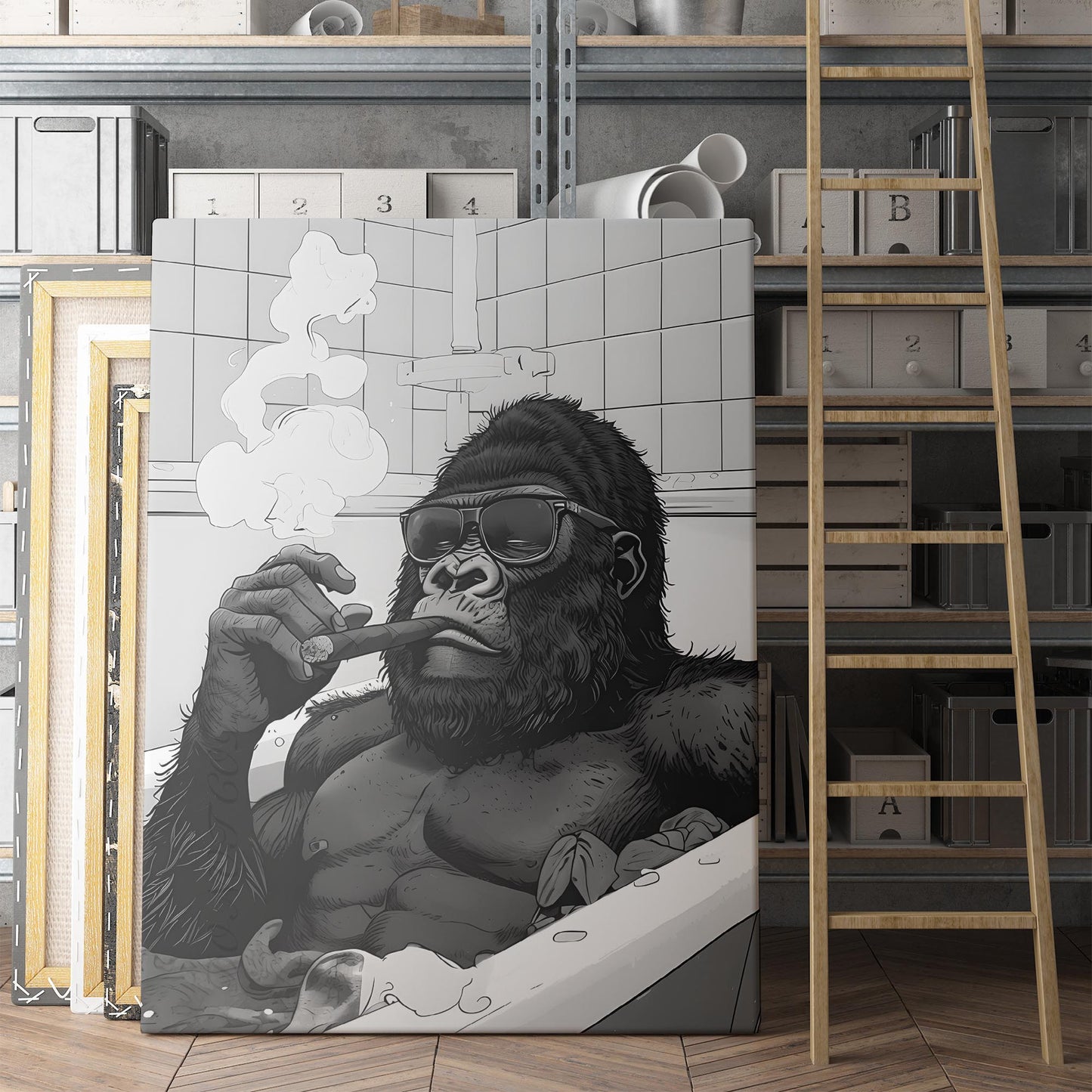 Gorilla In The Bathtub Smoking A Cigar