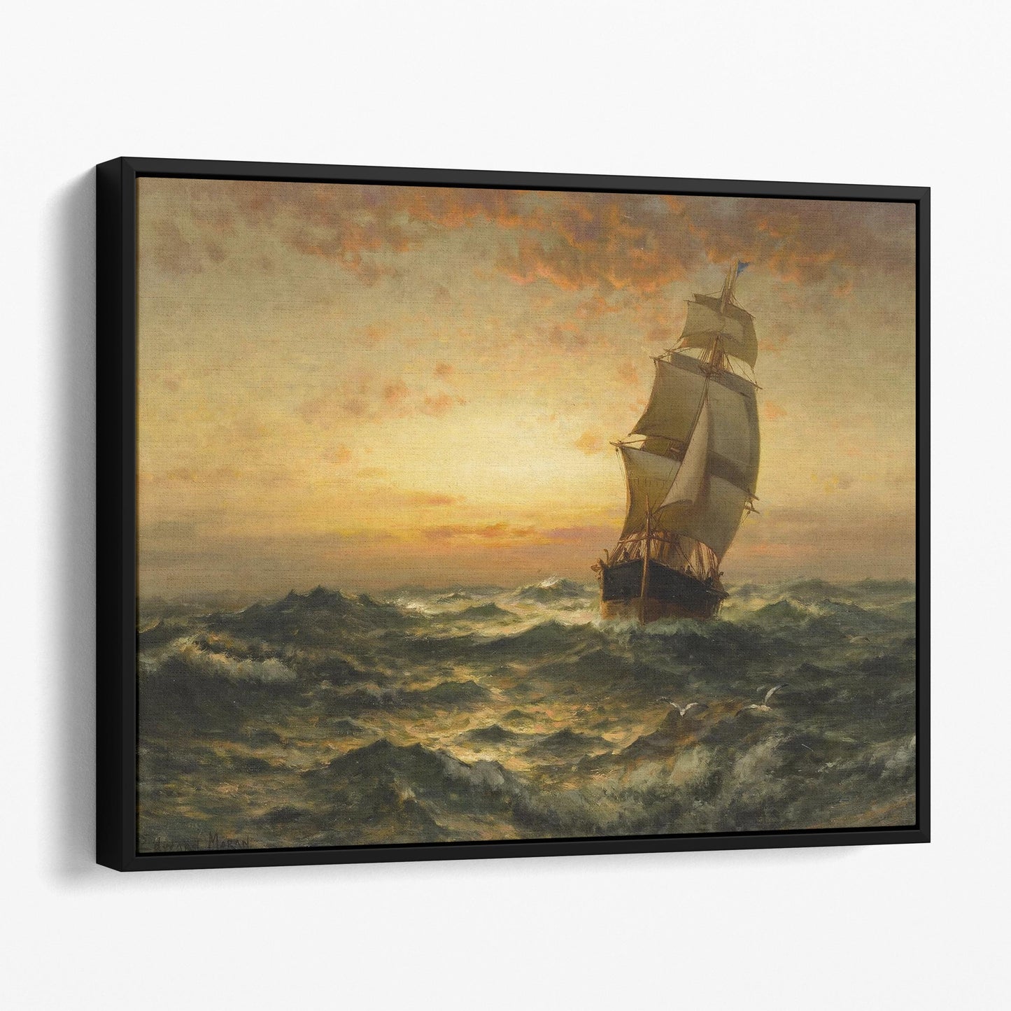 Ship at Sea, Sunset by Edward Moran