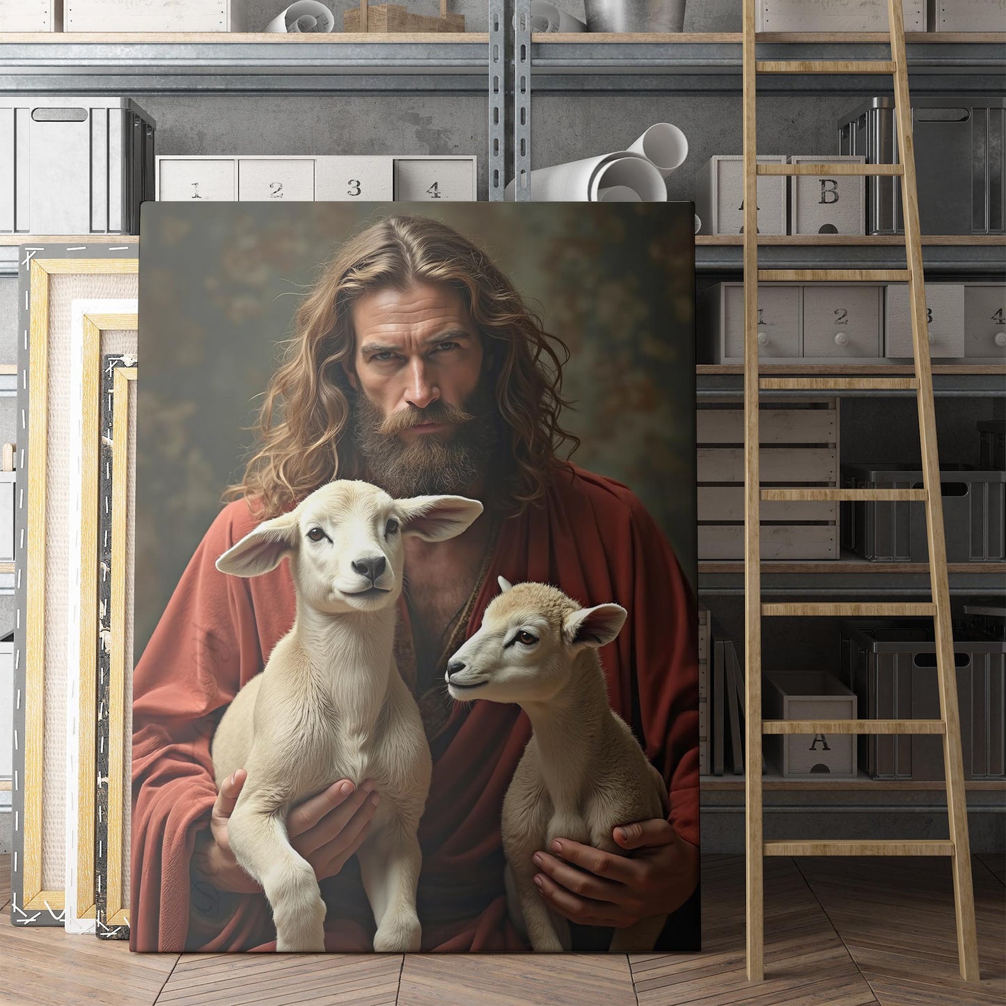 Jesus Christ Holding Lambs