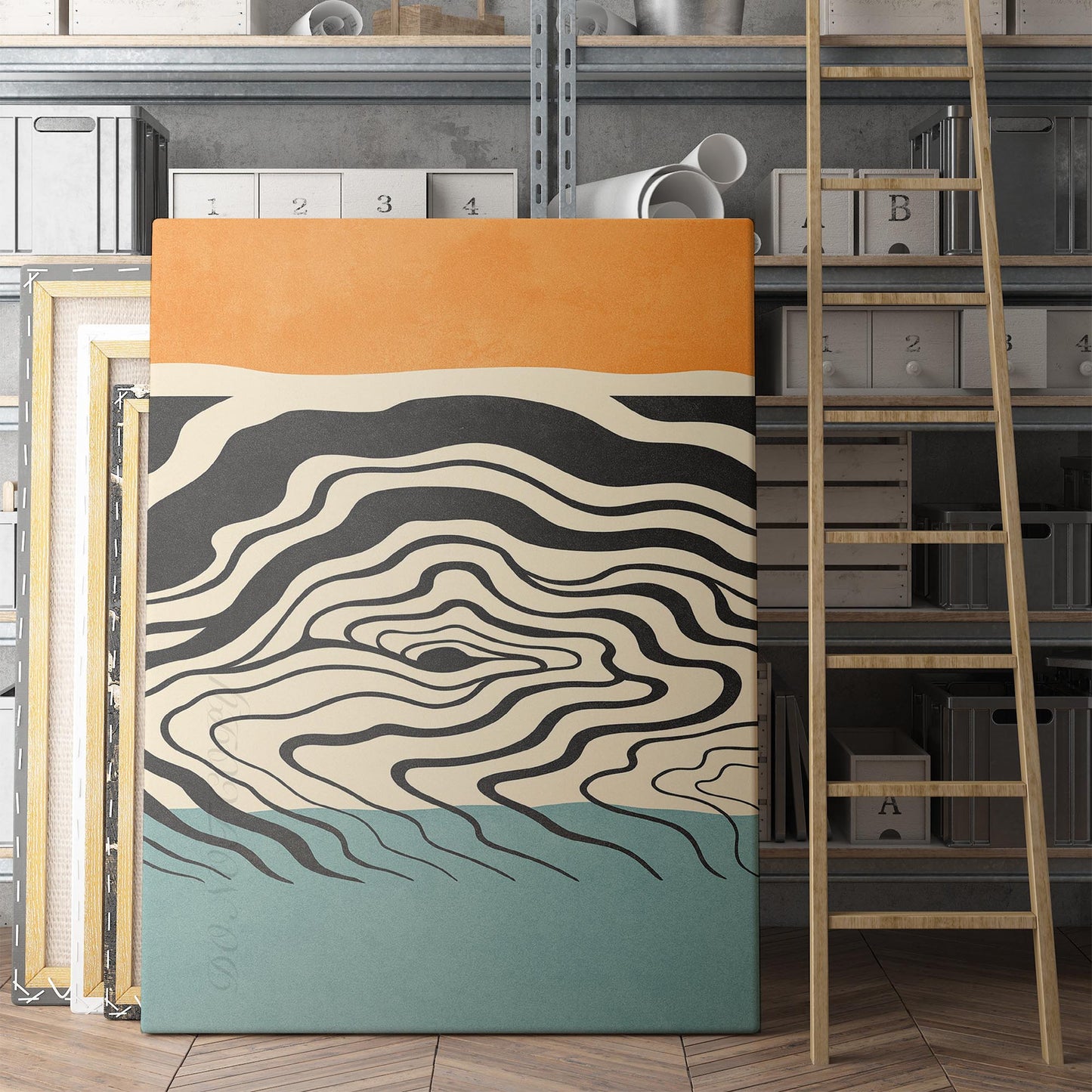Mid Century Orange & Blue