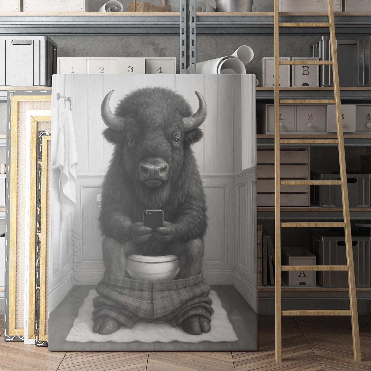 Buffalo On The Phone On The Toilet