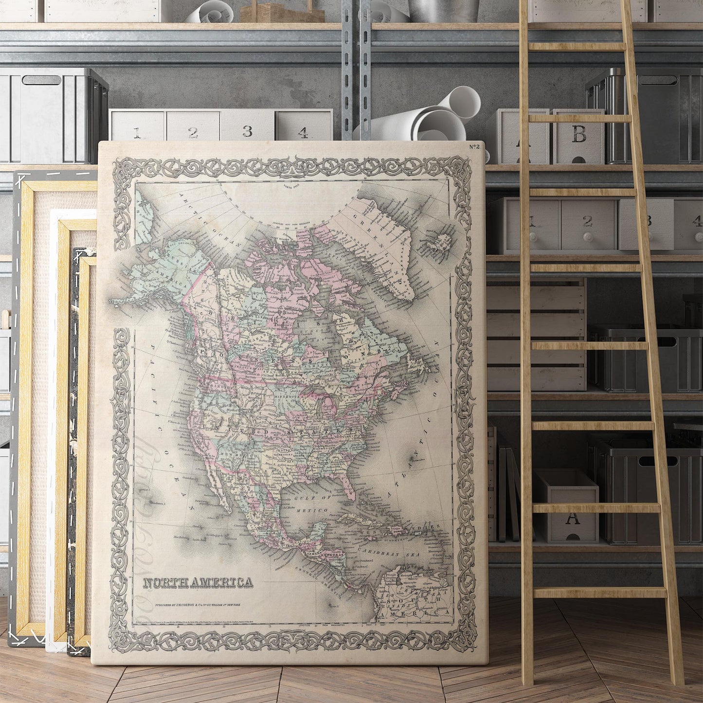 Vintage Map Of North America 1855