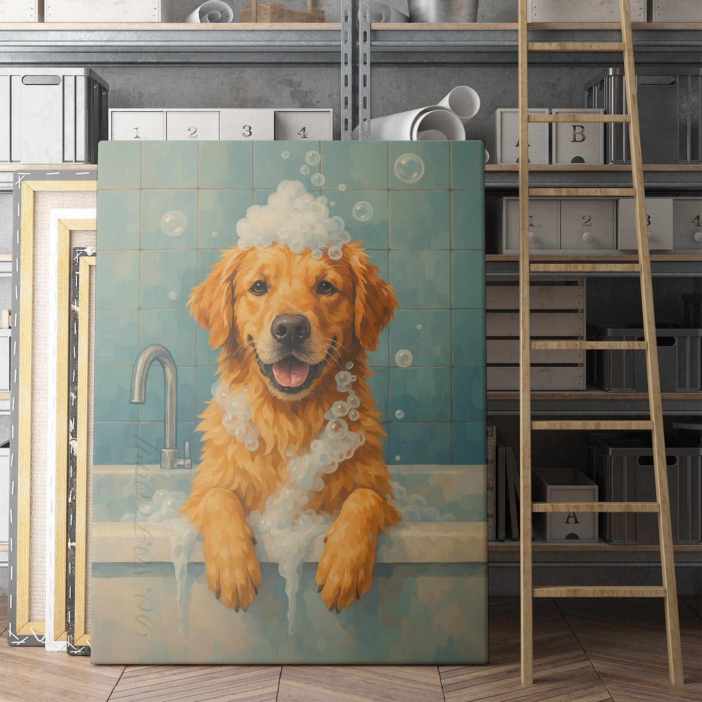 Golden Retriever Dog Bathtub Bubble Bath