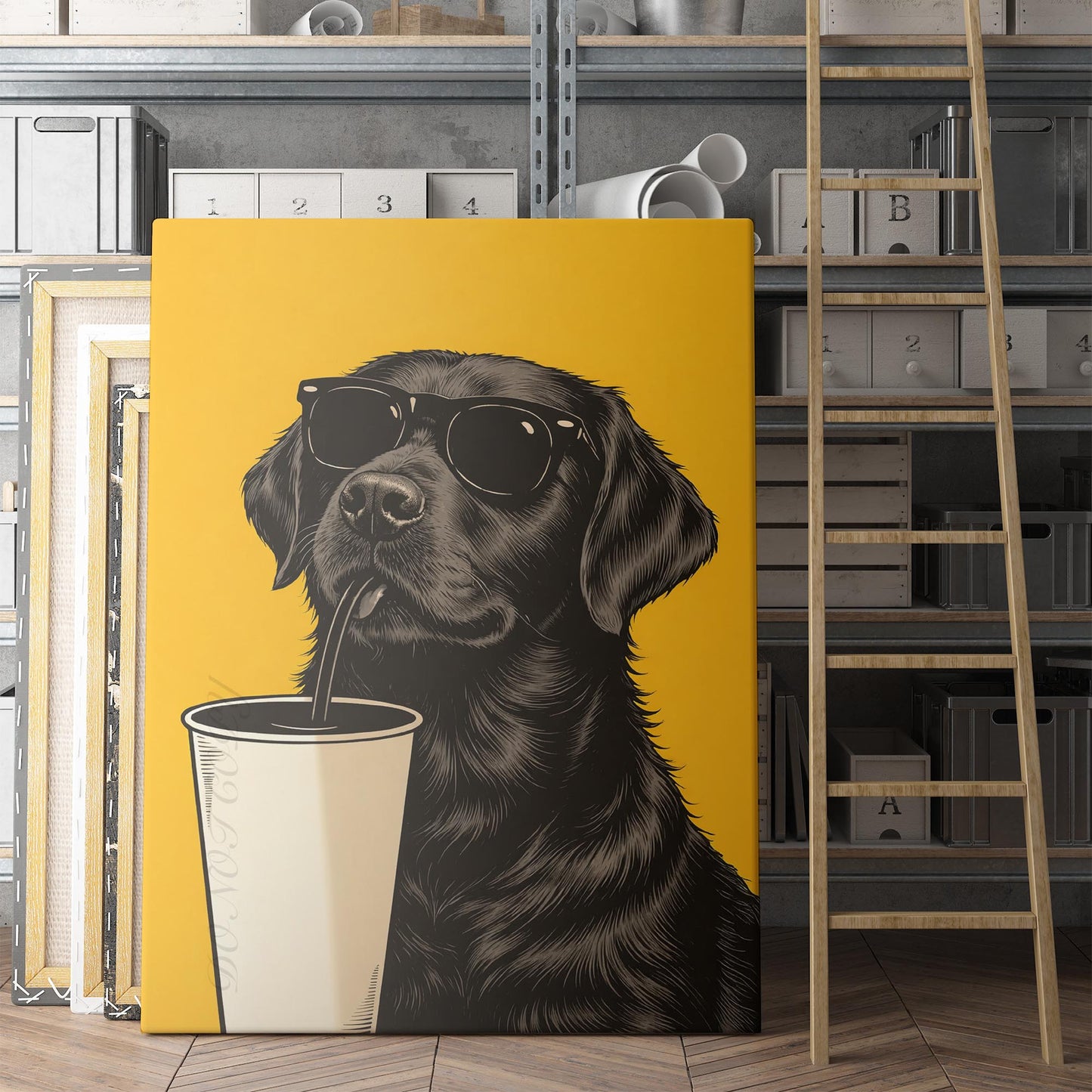 Black Labrador Retriever Retro Dog
