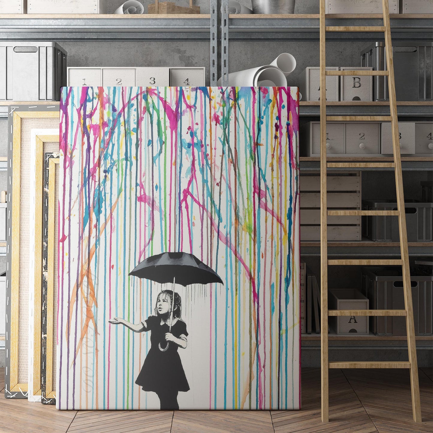Colored Rain Girl Banksy