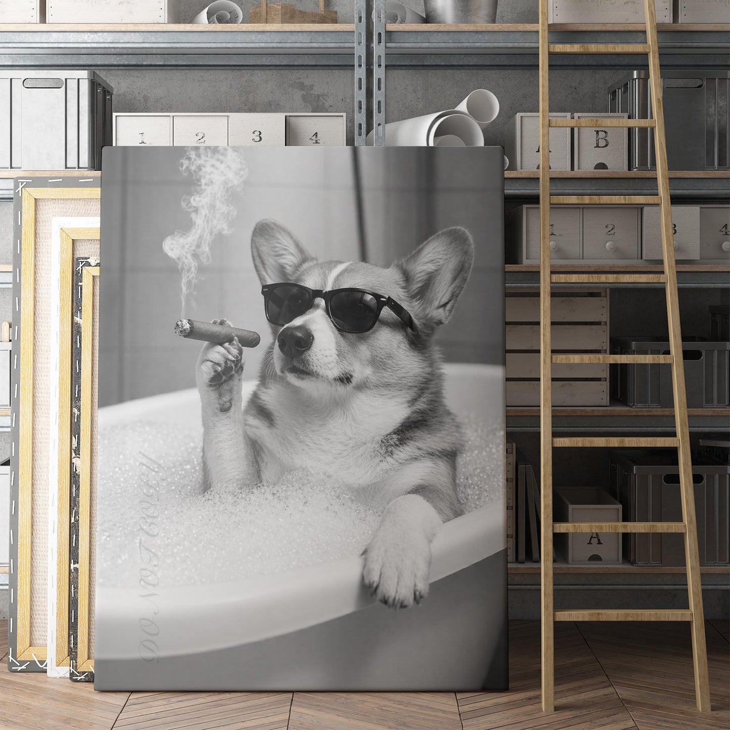 Pembroke Welsh Corgi Dog Bathtub Cigar