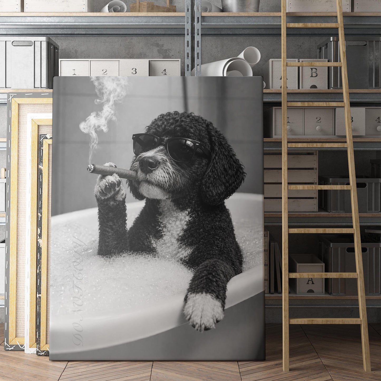 Portuguese Water Dog Bathtub Cigar