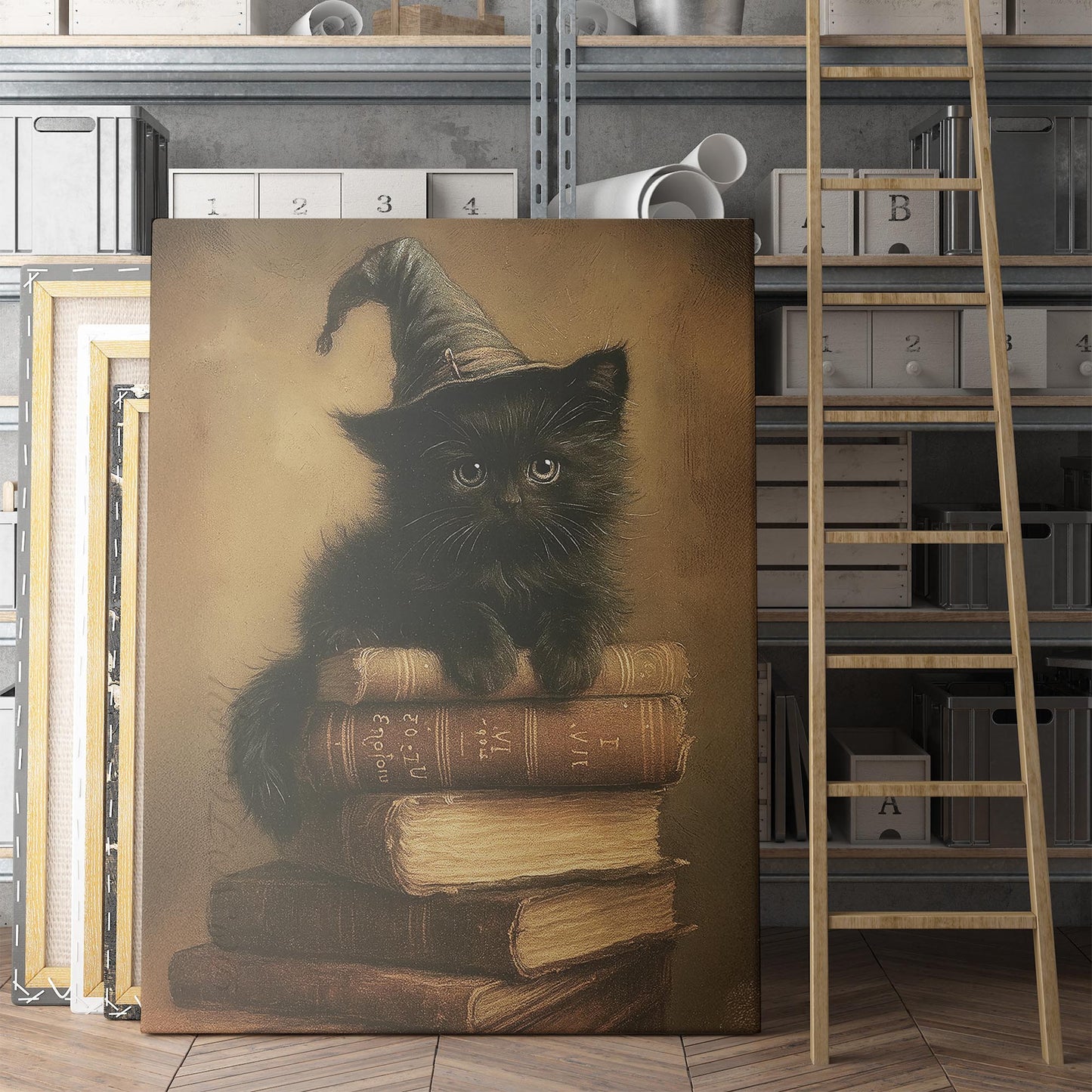 Black Cat On Stack Of Books