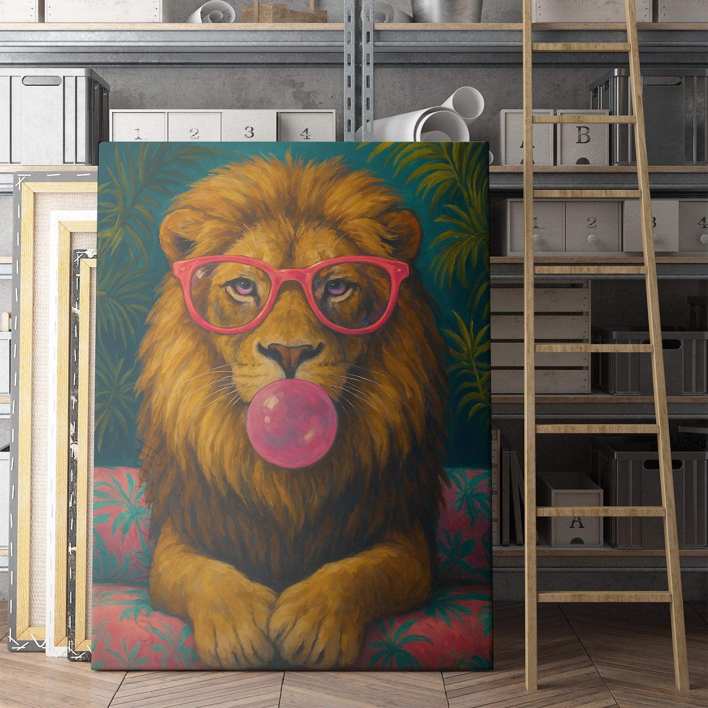 Lion Pink Sunglasses Blowing Bubble Gum